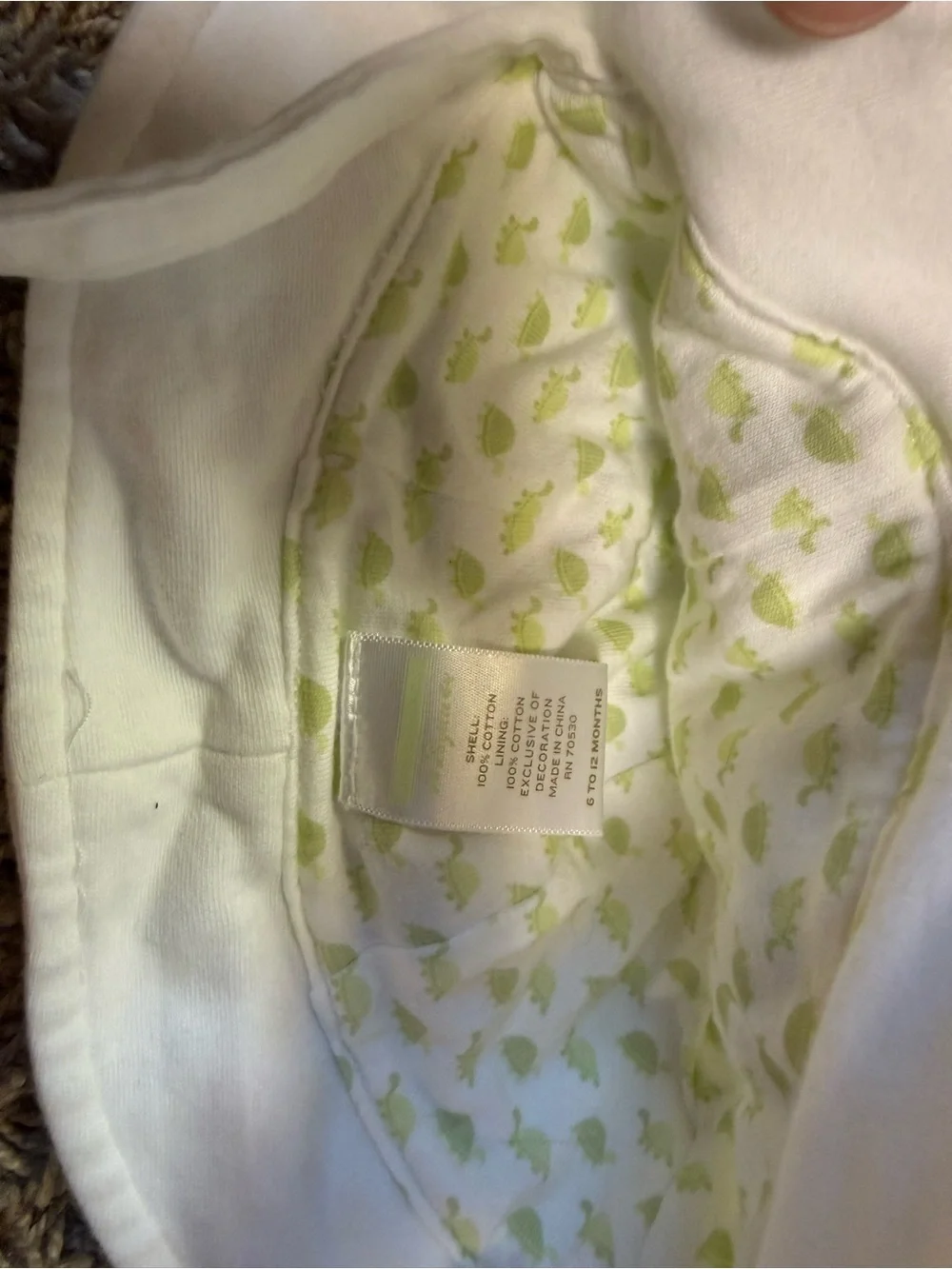 Janie and Jack White Sun Hat with Green Turtle Trio